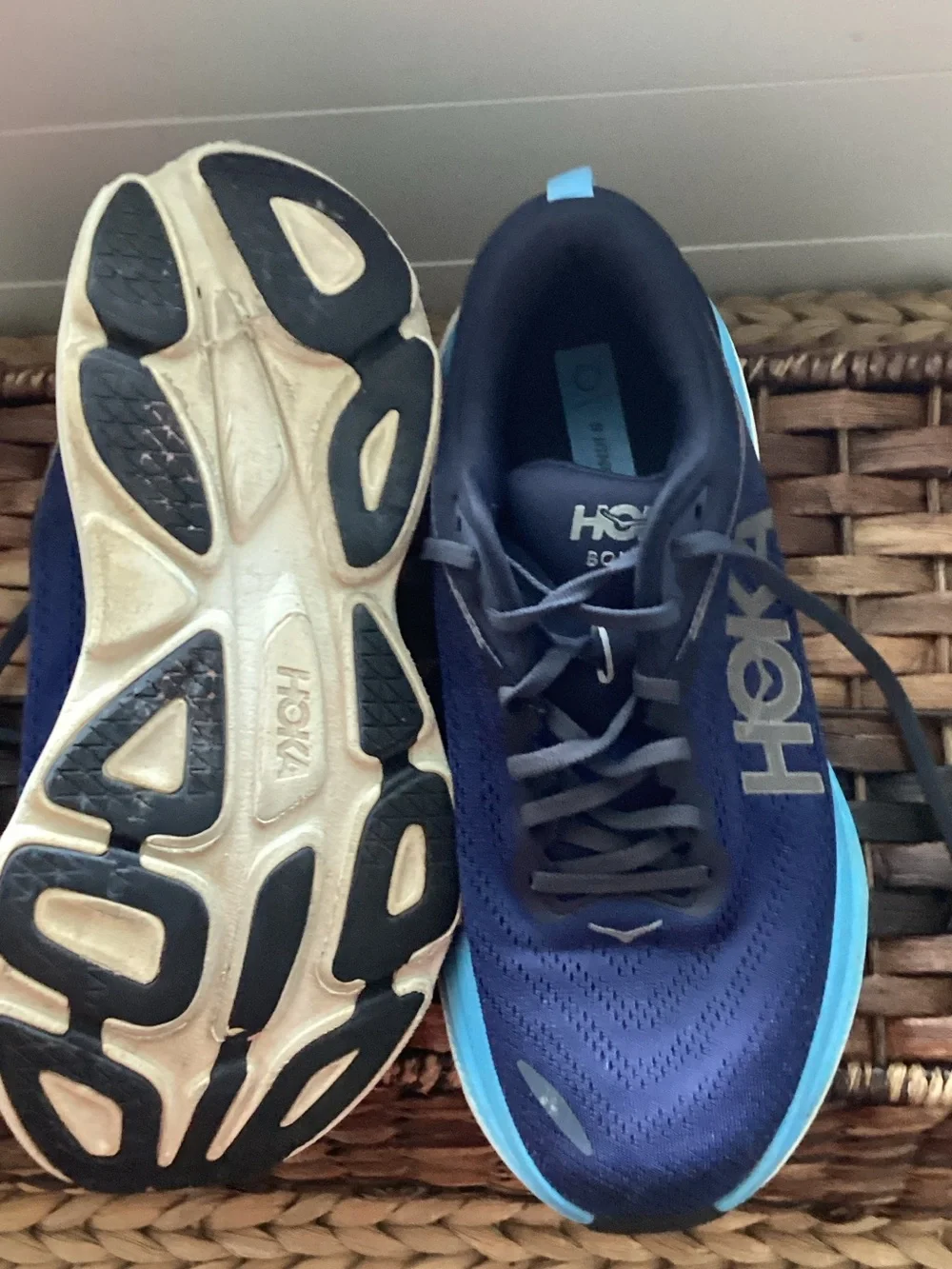 Hoka Men's Navy and Light Blue Cushioned Running Shoes